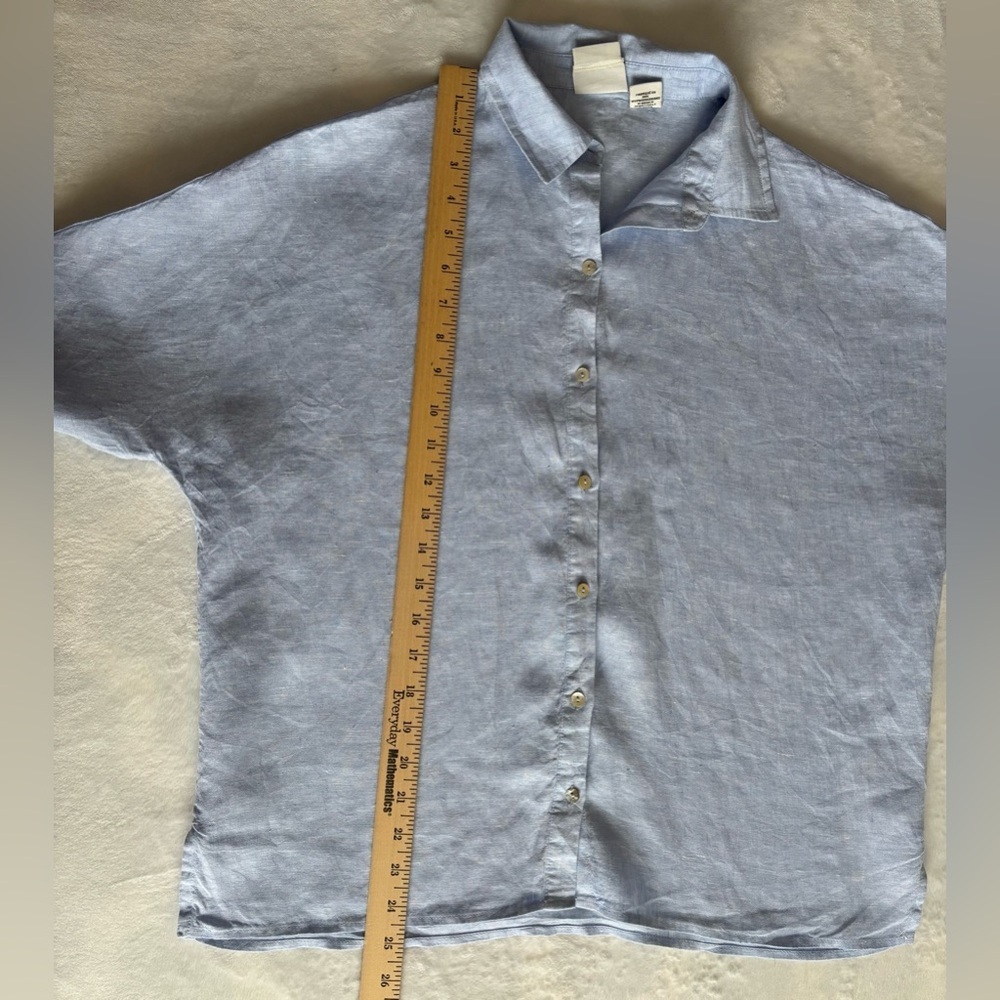Rachel Zoe Blouse Light Blue Top Botton-Down Short Sleeve 100% Linen Size XS - Picture 3 of 8